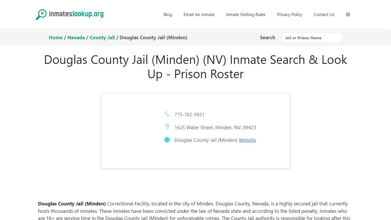 Douglas County Jail (Minden) (NV) Inmate Search & Look Up - Inmate Lookup